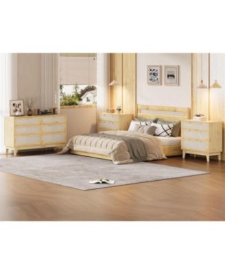 Rattan Drawer Dresser, 3 Wood Drawers Storage Cabinet Dresser for Bedroom, Living Room,Hallway,Bedside,Dining Room,Corridor,Bathroom