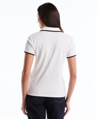Petite Contrast Trim Johnny Collar Polo Shirt