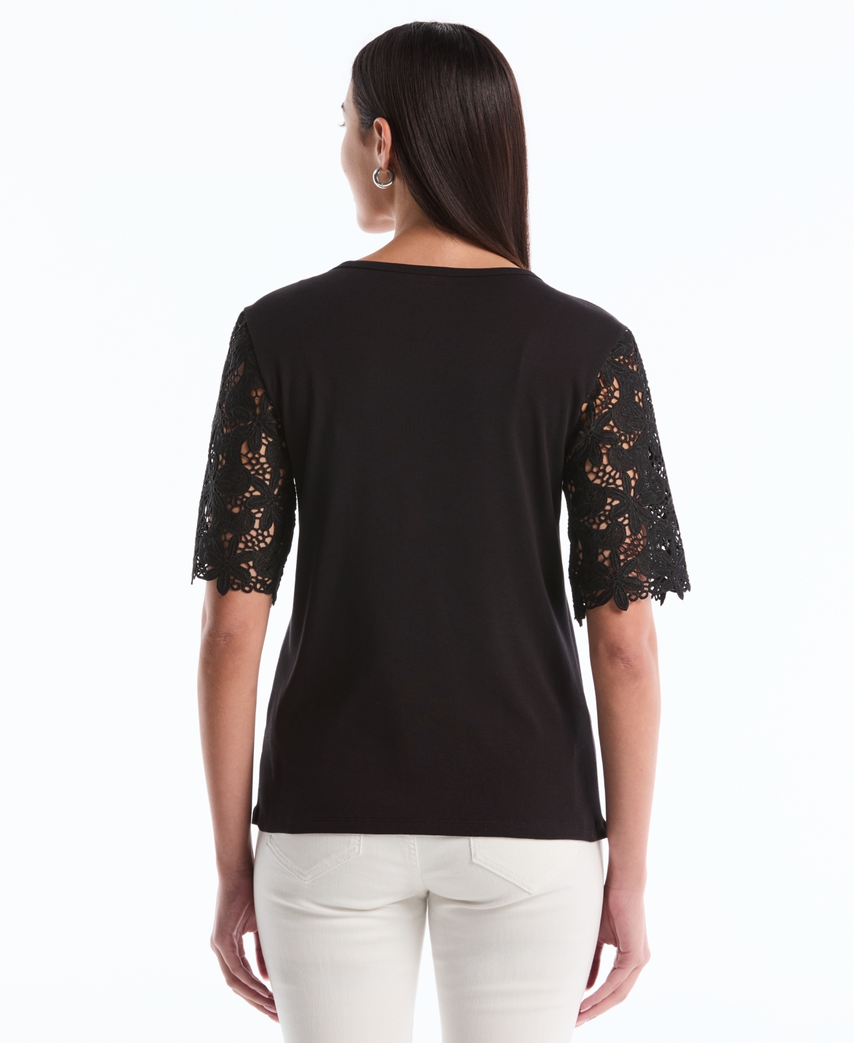Rafaella Petite Draped Lace Crew Neck Top