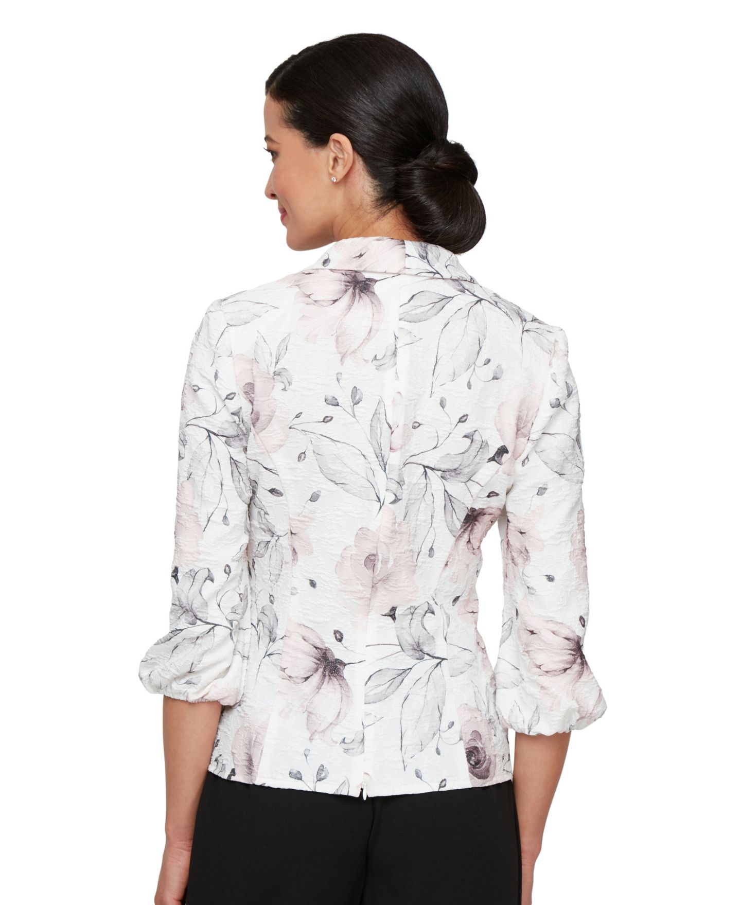 Женский топ Alex Evenings Printed Knit Side Closure V-Neck Top, цвет: Слоновая кость розовый — фото 3