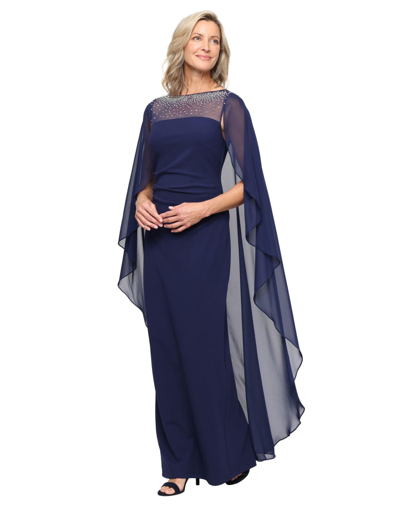 Женское платье Alex Evenings Column Boat Neck Ball Gown, цвет: Тёмно-синий — фото 1