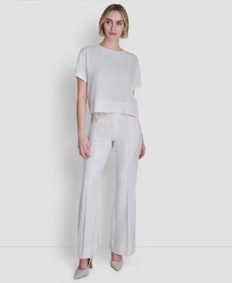 Women's Textured Woven Short-Sleeve Crew Neck Top