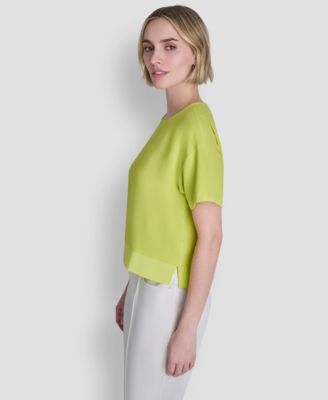 Women's Textured Woven Short-Sleeve Crew Neck Top