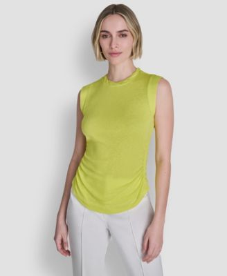 Women's Printed Tissue Knit Sleeveless Crew Neck Top