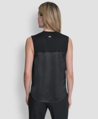 Women's Mixed Media V-Neck Sleeveless Sweater