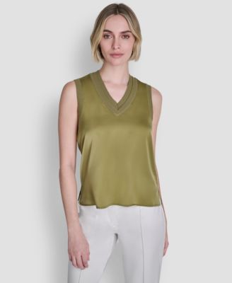 Women's Mixed Media V-Neck Sleeveless Sweater