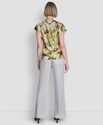 Women's Printed Woven Short-Sleeve V-Neck Blouse