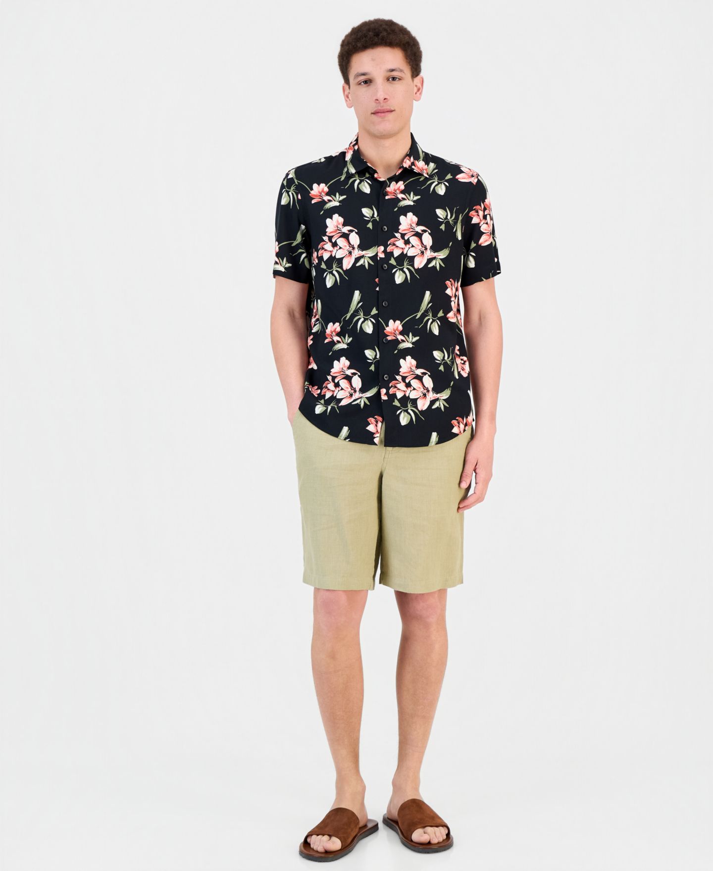 Мужская рубашка Cubavera Floral Print Short-Sleeve, цвет: Угольно-чёрный — фото 2