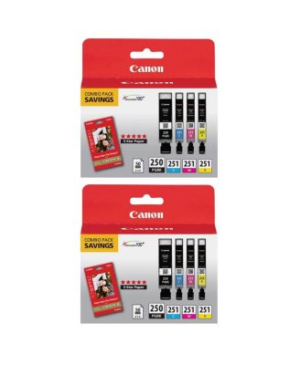 2 pack PGI 250 & CLI 251 combo with photo paper, cyan, yellow, magenta & black inks.