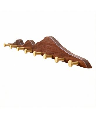 North American Walnut Decorative Wall Coat Rack with 8 Brass Hooks