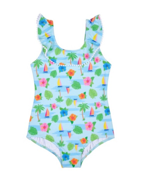 Купальники Florence Eiseman Big Girls Tropical Print Ruffle Neck Swimsuit