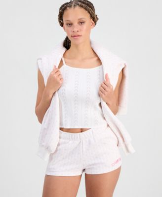 Juniors' Floral Printed Fleece Shorts