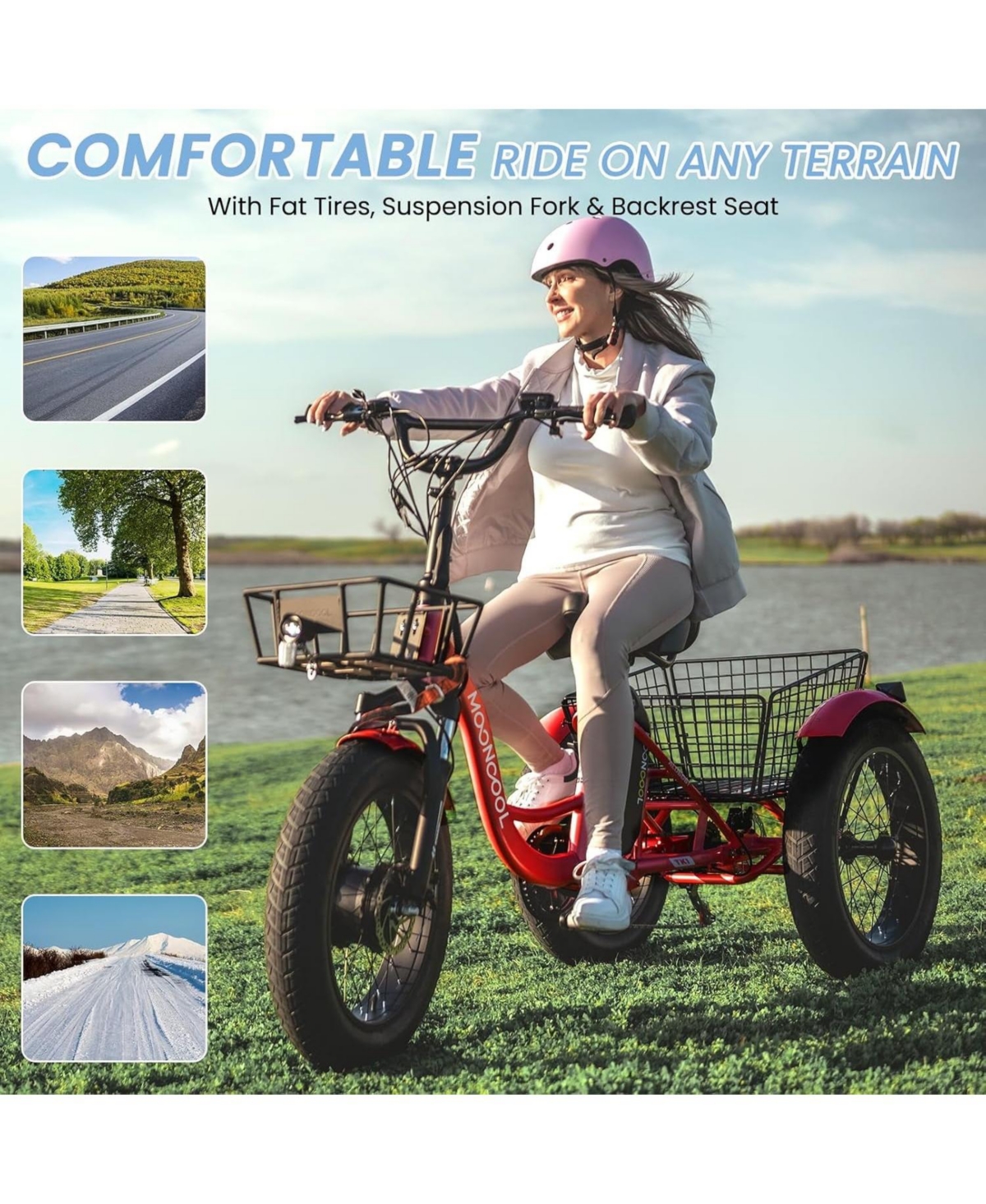 Mooncool TK1 Fat Tire 500W All-Terrain Electric Tricycle for Adults, 20" x 4.0" Wheel
