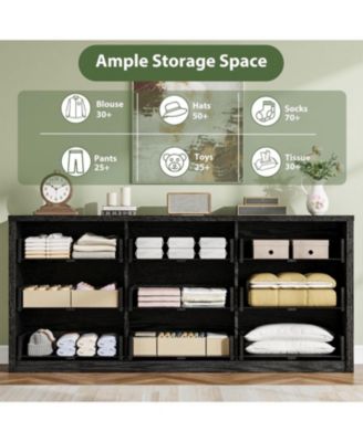 Wide 9 Drawer Wooden Dresser with Large Storage Drawers, Modern Chest Organizer for Bedroom or Living Room