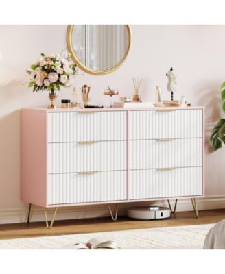 Fluted Dresser for Bedroom with 6 Drawers,47'' Wide Modern Chest of Wooden Drawers with Metal Handle,Wide Clothes Storage Organizer