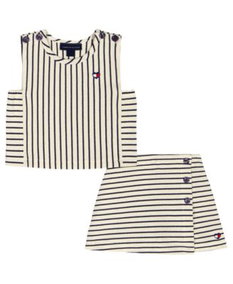 Girls' Toddler 2T-4T Popcorn Pique Striped Top & Wrap Skort, 2-Piece Set