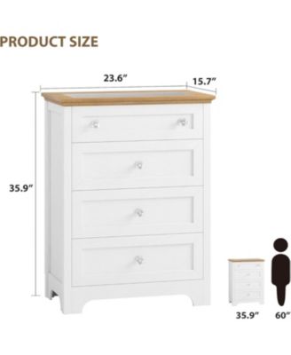 White Drawer Dresser with LED Light - 4 Drawer Nightstand Cabinet with Night Light, Visible Glass Table-Top for Bedroom, Living Room, Entryway