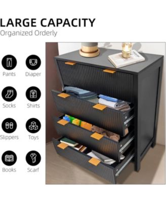 Fluted 4 Drawers Dresser, Modern Chest of Drawers, Wood Drawer Organizer with Waveform Fluted Panel