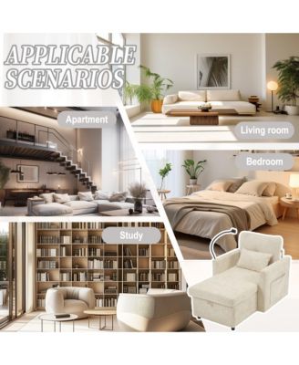 Multifunctional Chenille Sofa with Storage & Cell Phone Bracket, Single Sleeper Chair, Chaise Lounge Chair