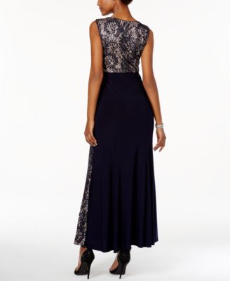 R & M Richards Petite Sequined Lace Panel Gown - Macy's