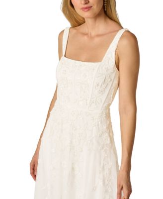 Women's Square Neck Sleeveless Beaded Gown