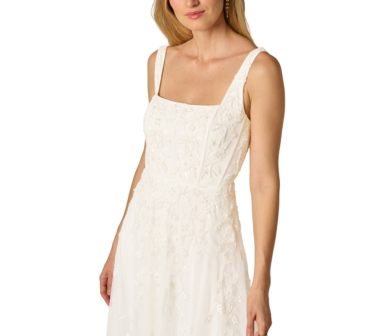 Adrianna Papell Women's Square Neck Sleeveless Beaded Gown