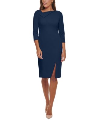 Women's Foldover-Neck Front-Slit Sheath Dress