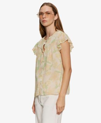 Petite Free Spirited Collared Ruffle Top