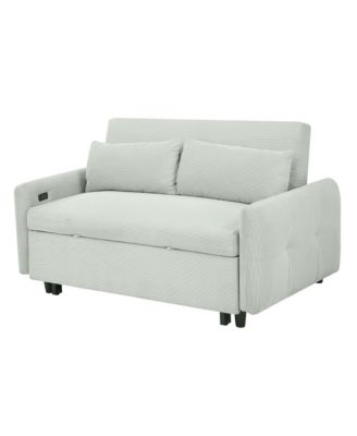 Pull-out Sofa Bed Convertible Couch 2 Seat Loveseat Sofa Modern Sleeper Sofa with Two Throw Pillows and USB