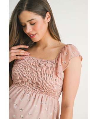 Maternity Smocked Square Neck Floral Empire Waist Top