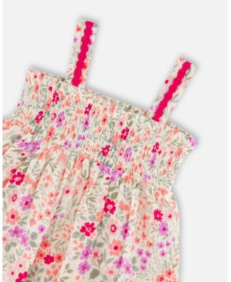 Toddler Girls Tank Top with Smocking and Shorts Set in Printed Flowers