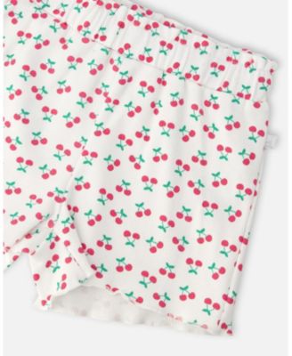 Toddler Girls Rib Shorts White Printed Cherries
