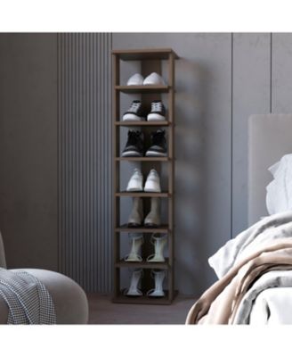 Ivonny 7-Tier Tall Vertical Shoe Rack, Freestanding Organizer with Open Shelves, Gray Walnut