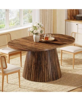 59" Oval Wooden Dining Table with Heavy Pedestal
