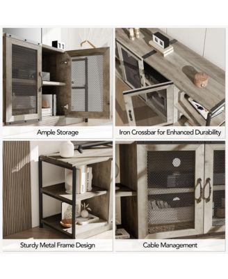 Farmhouse TV Stand for 65+ Inch TVs, Media Stand with Mesh Door & Storage Shelves