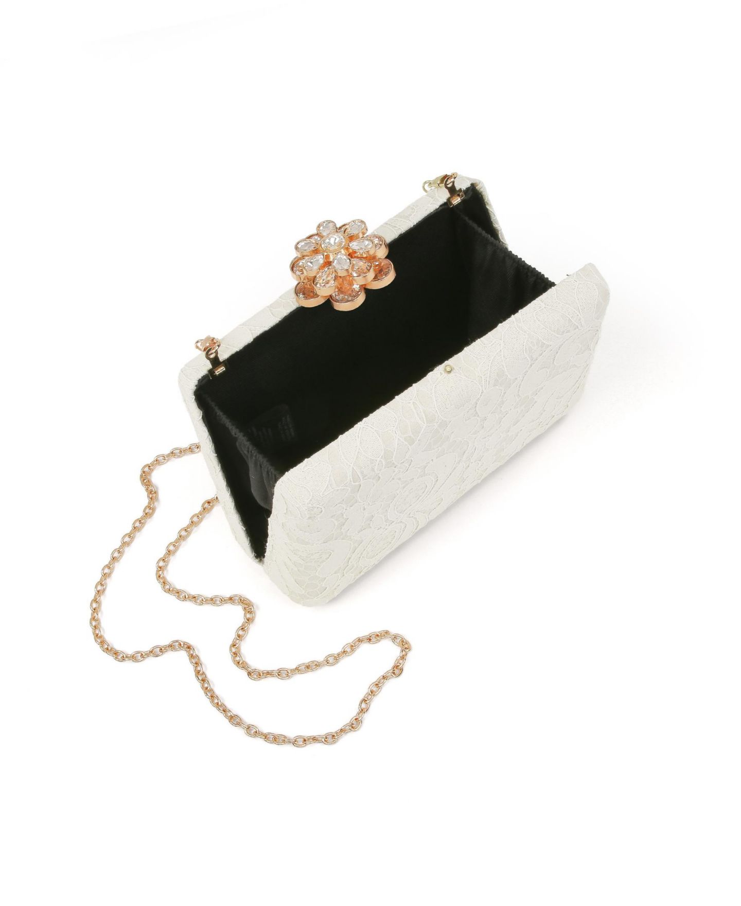 Женские клатчи Jewel Badgley Mischka Rose Lace Minaudiere w. Floral Clasp, цвет: Белый — фото 4