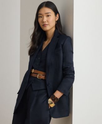 Petite Single Button Notch Lapel Twill Blazer