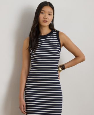Petite Striped Crewneck Sheath Dress