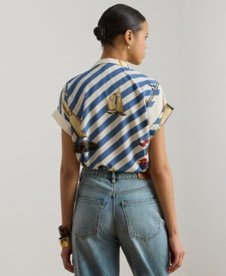 Petite Kahlie Striped Sailboat-Print Shirt