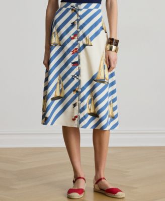 Petite Print Button-Front Crepe Skirt