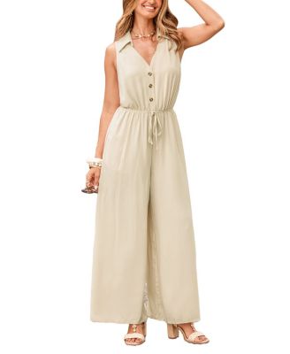 Women's Collared Button-Front Wide-Leg Jumpsuit