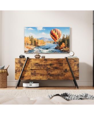 47" Modern Farmhouse TV Stand, 2 Drawers Adjustable Shelves U-Shaped Metal Legs Entertainment Center