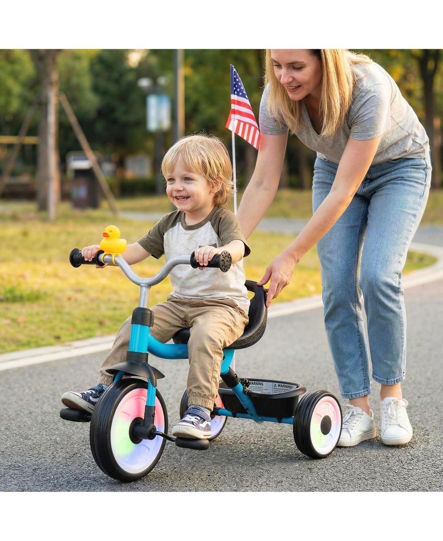 Детская игрушка Mecale 3-in-1 Light-Up Toddler Tricycle with Storage Basket, Ages 2+, цвет: Синий — фото 3