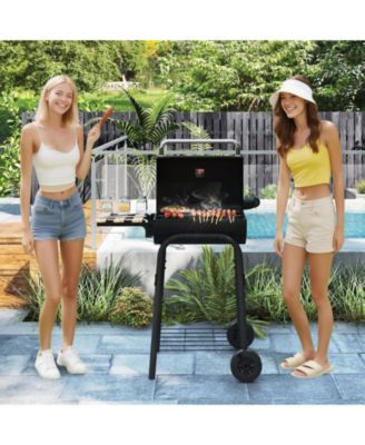 Barrel Charcoal Grill with Foldable Side Table and Thermostat