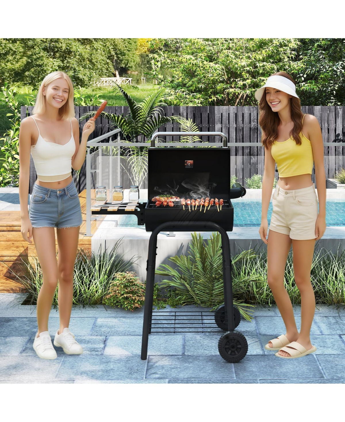 Ecooso Barrel Charcoal Grill with Foldable Side Table and Thermostat