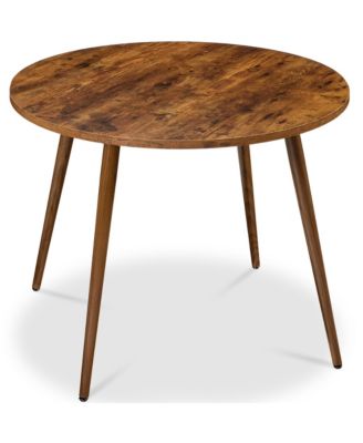Round Mid-Century Modern 35.5in Dining Table, Dinette for Home or Kitchen w/Wood Finish Steel Legs 