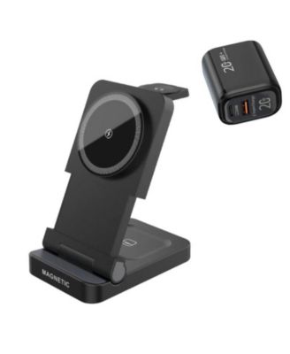 3-in-1 Magnetic Wireless Charger with Charging Port - Folding Desktop Charger for Apple, MagSafe Wireless Charging