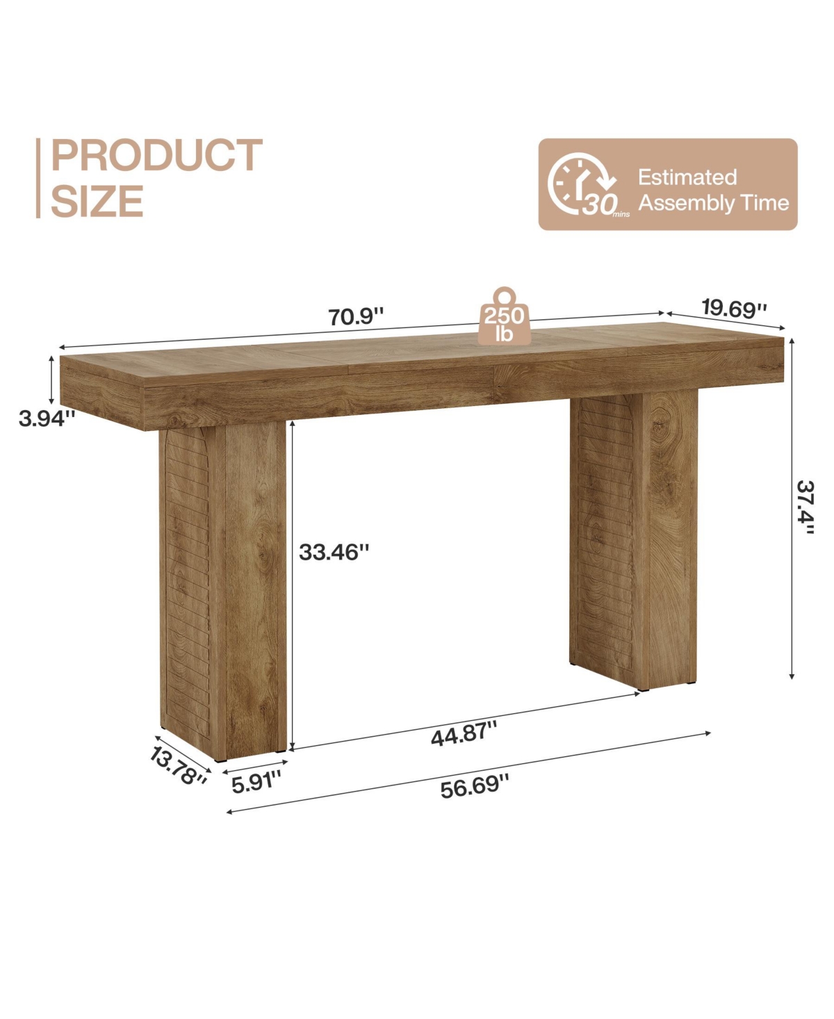 Tribesigns 70.9" Extra Long Bar Table, Counter Height Pub Table with Sturdy Pedestal Base, Modern Rustic Rectangular Bar Height Table