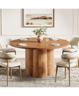 47 Inch Round Dining Table for 4-6, Farmhouse Fluted Kitchen Dining Room Table Circle Table with Sturdy Pedestal Base