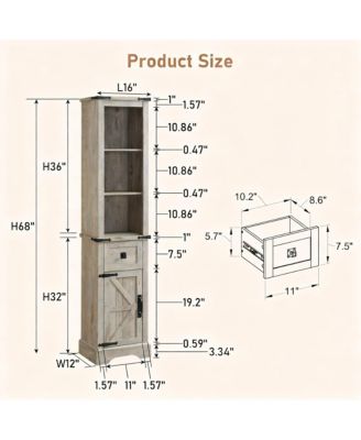 Adjustable Shelves & Drawer Farmhouse Bathroom Shelves Cabinet